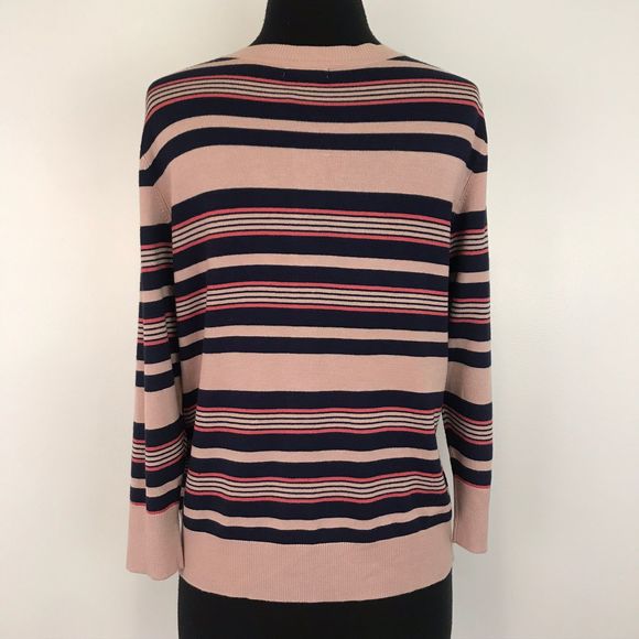 NWT Halogen Striped Crew Neck Cardigan Sweater LP - Picture 6 of 8